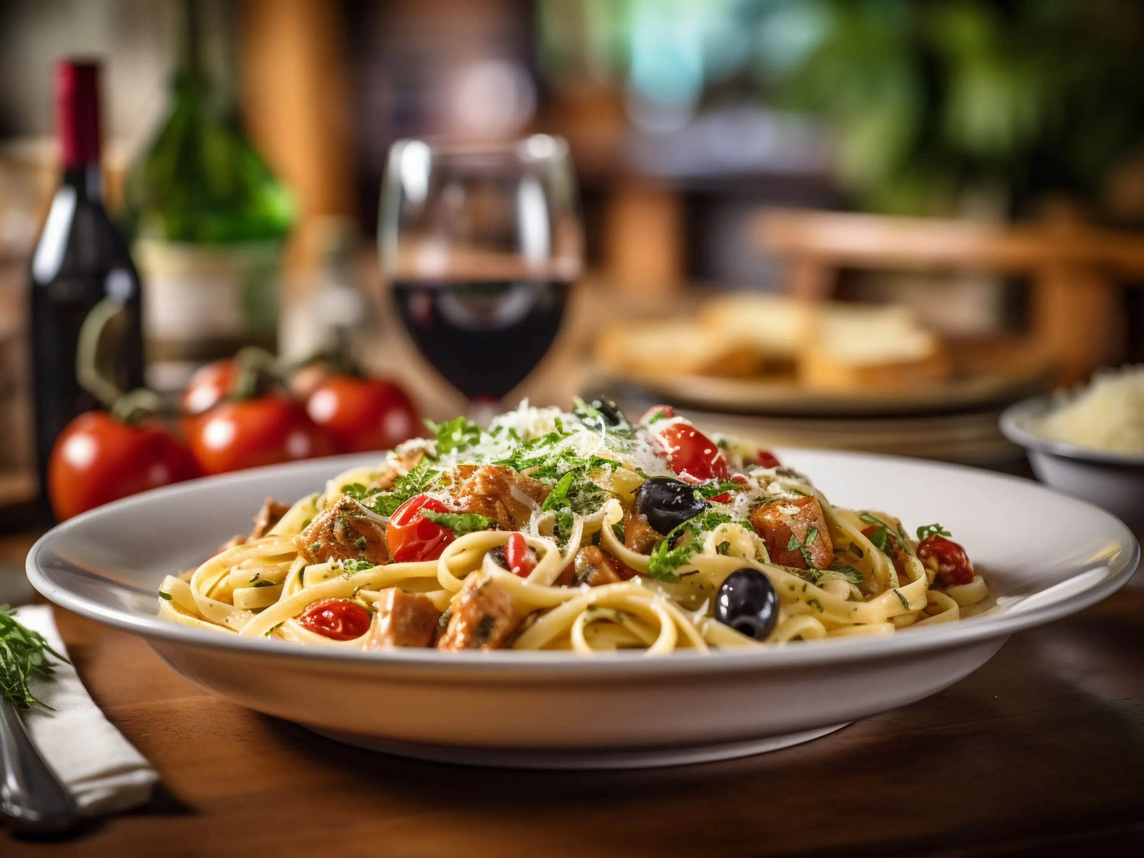 A warm bowl of fake pasta plated for a cozy dinner mood.