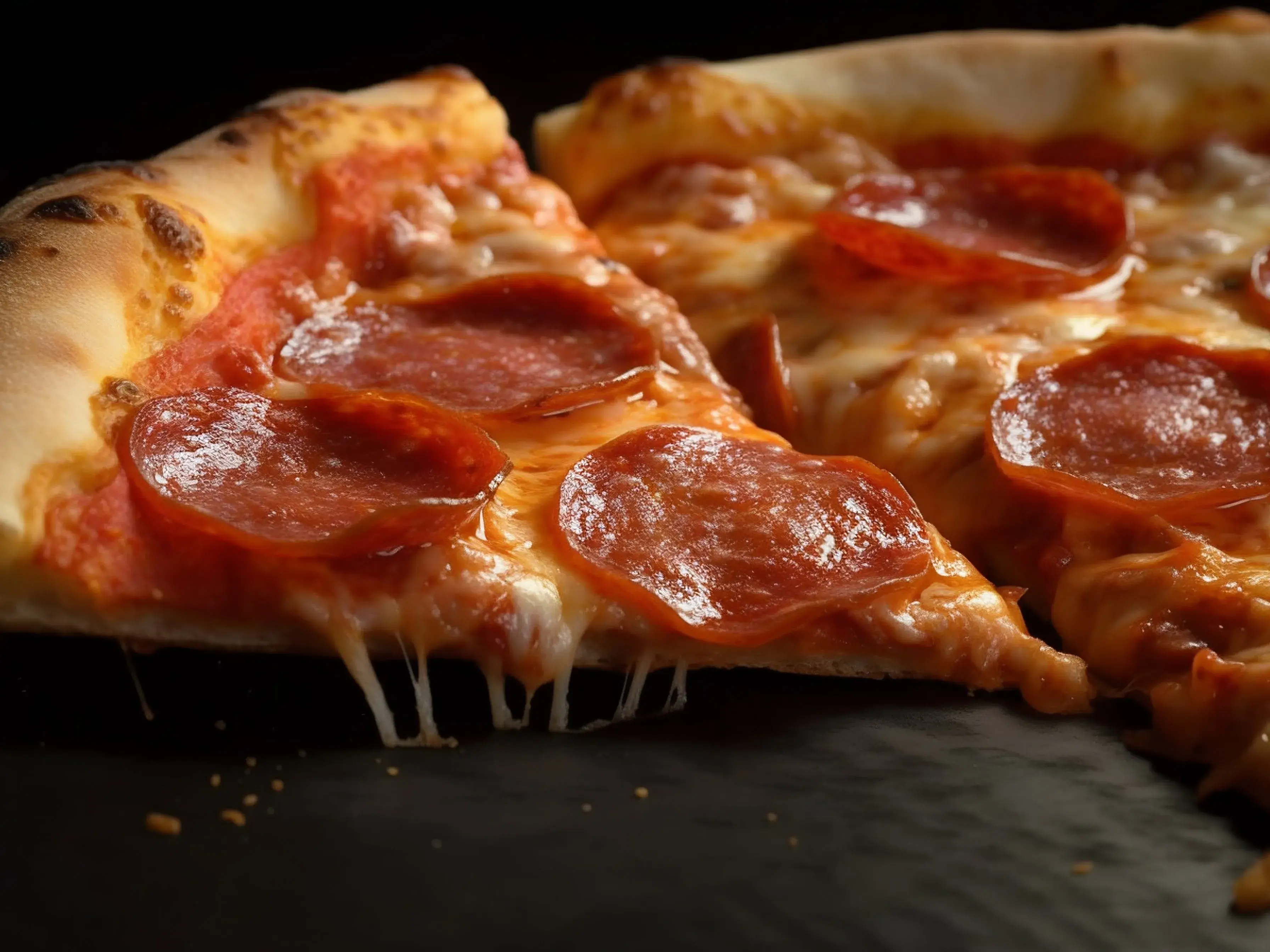 A fake pizza loaded with pepperoni and bubbling cheese.